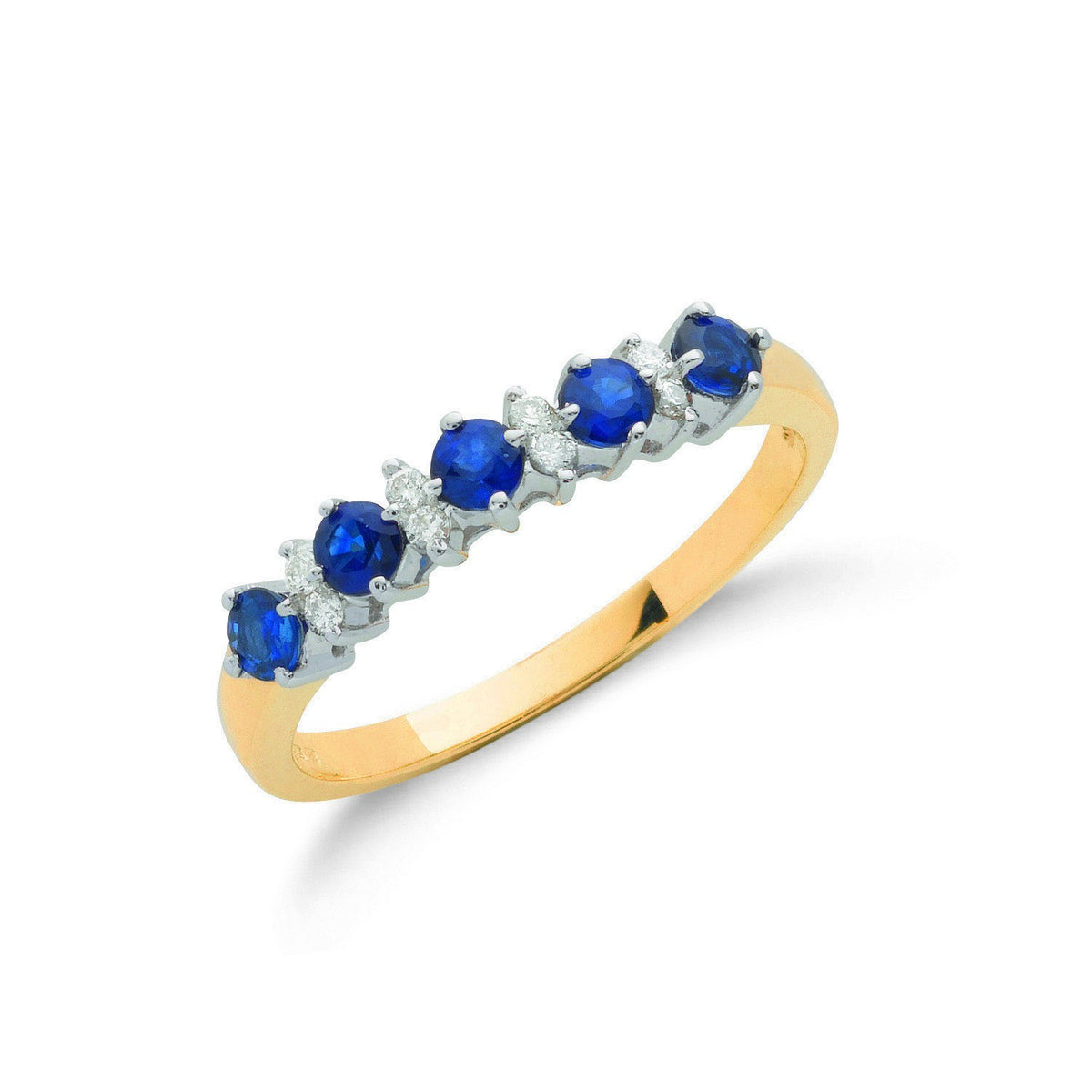 9ct Yellow Gold 0.12ct Diamond &amp; 0.65ct Blue Sapphire Eternity Ring