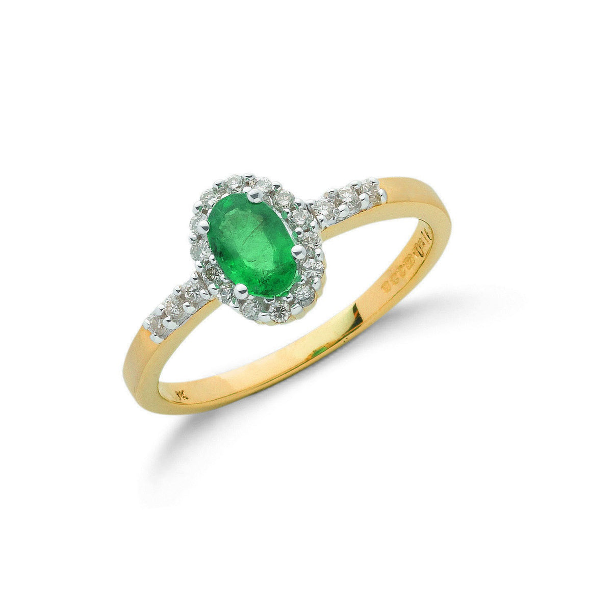 9ct Yellow Gold 0.16ct Diamond &amp; 0.45ct Emerald Cluster Ring