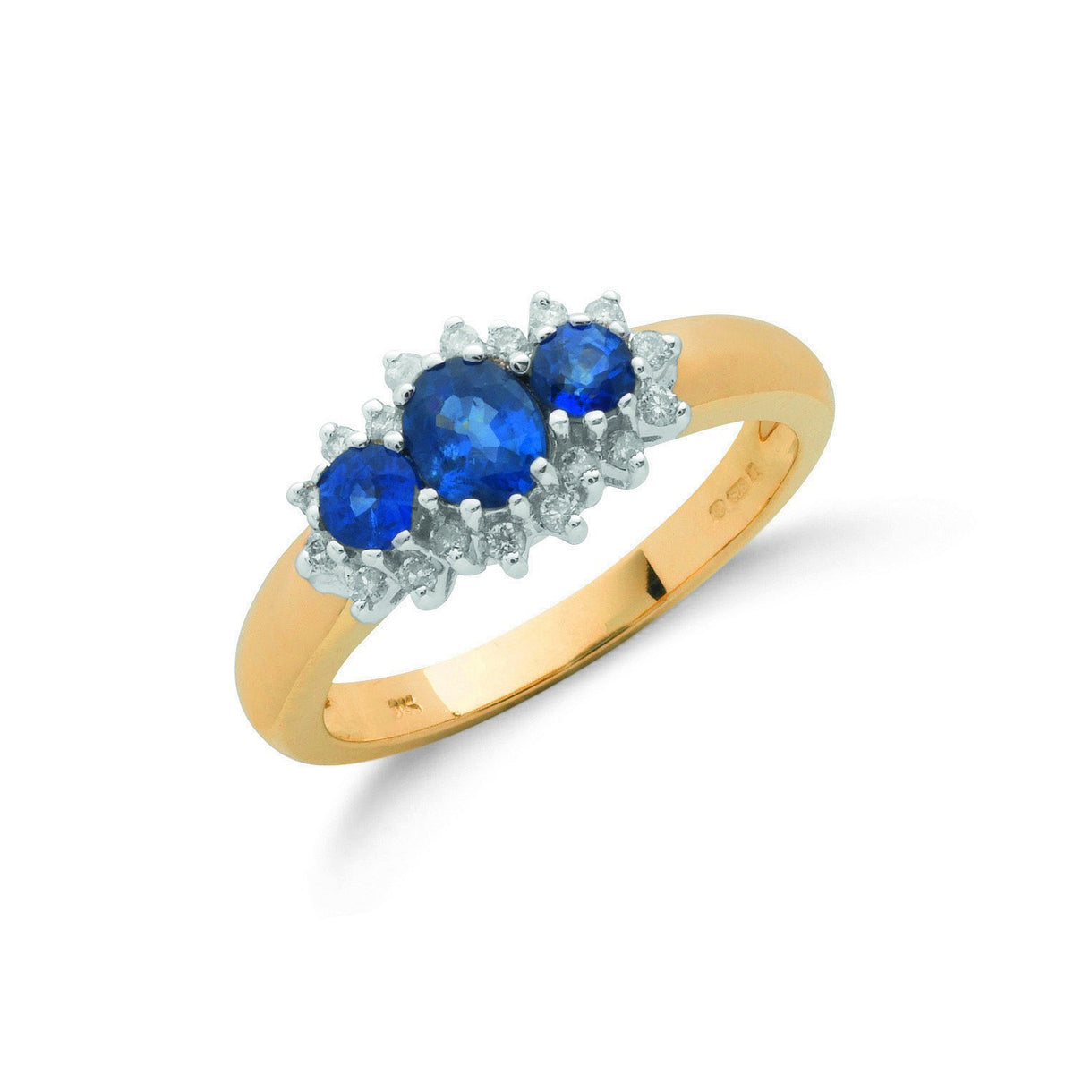 9ct Yellow Gold 0.18ct Diamond &amp; 0.90ct Sapphire Cluster Ring