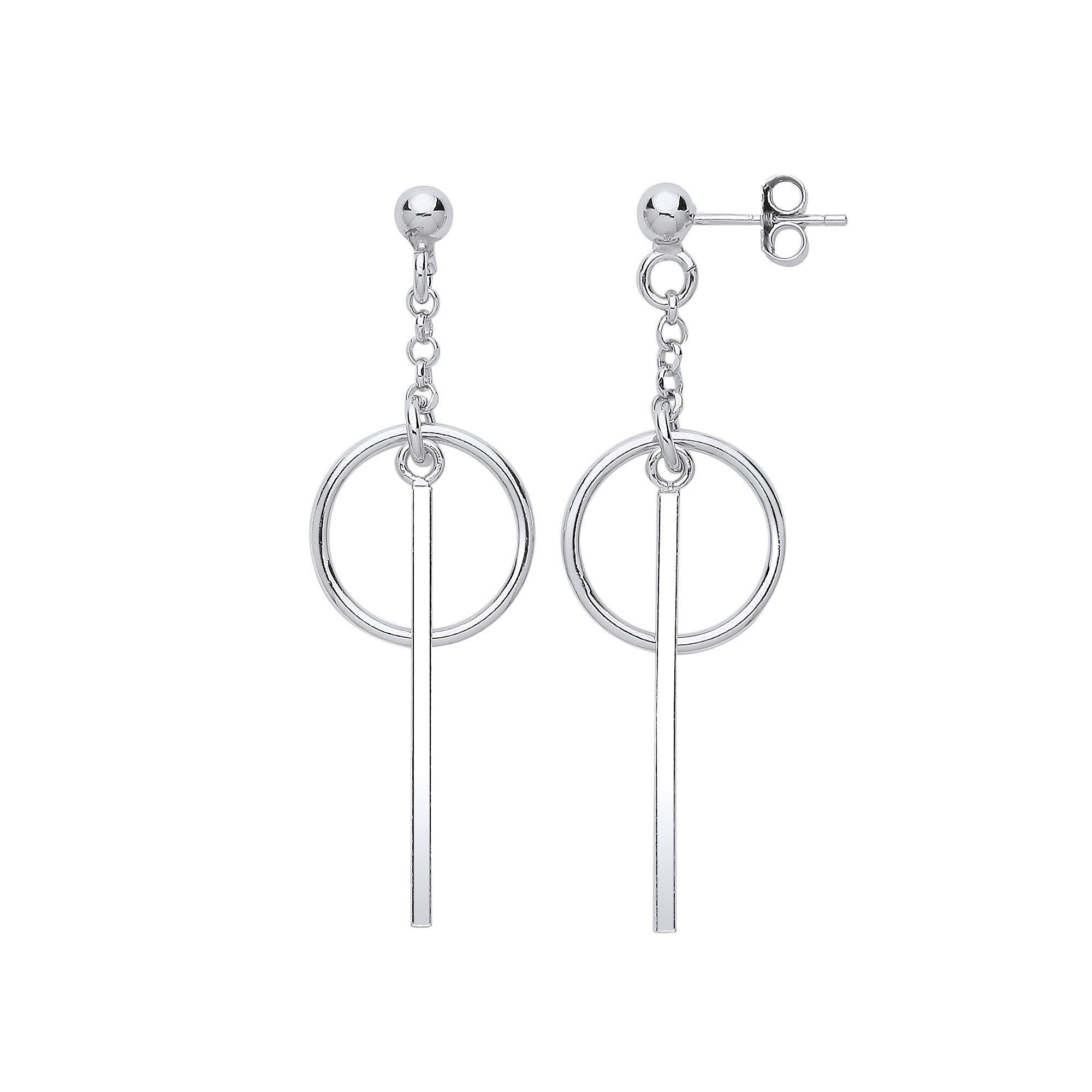 Silver Pin & Circle Drop Earrings