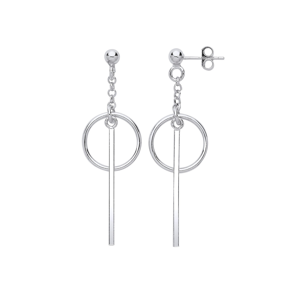 Silver Pin &amp; Circle Drop Earrings