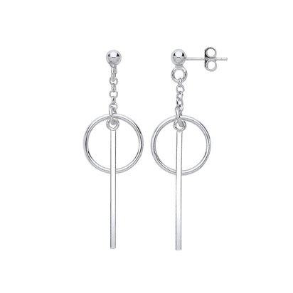 Silver Pin & Circle Drop Earrings