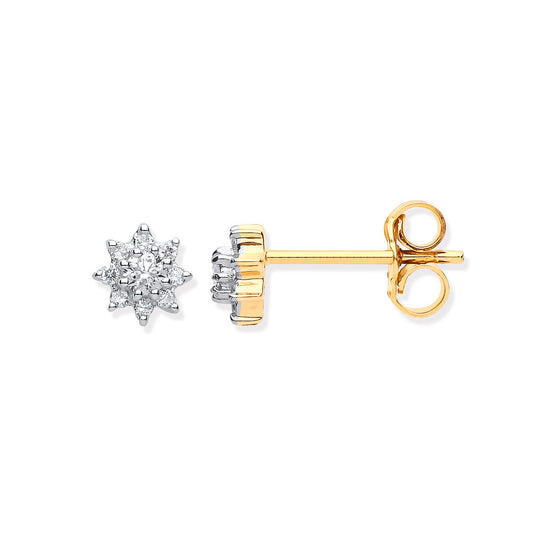 9ct Yellow Gold 0.25ct Diamond Cluster Stud Earrings