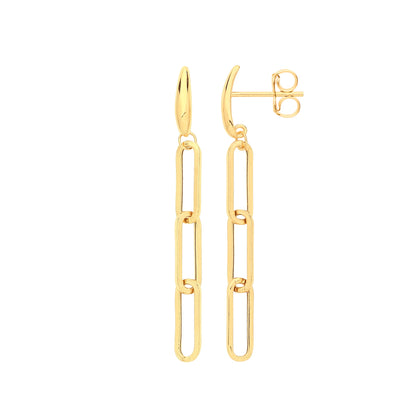 Yellow Gold Paperclip Drop Earrings