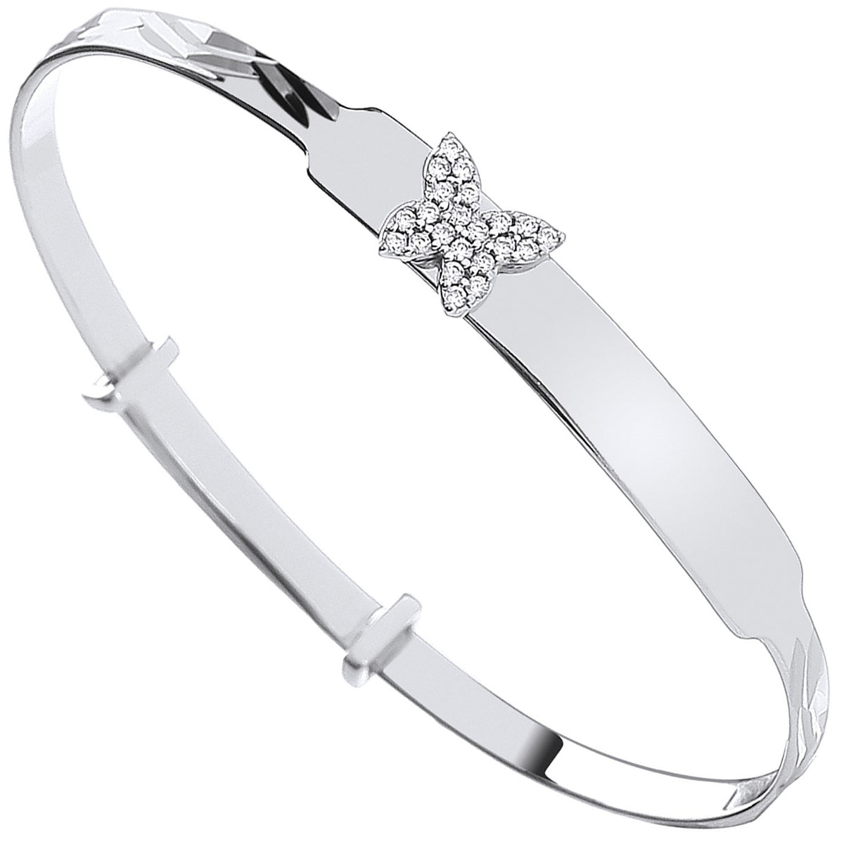 Silver CZ Butterfly Expandable ID Baby Bangle