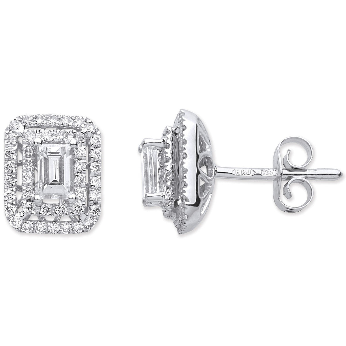 18ct White Gold 0.70ct Emerald Cut Rectangular Stud Copy