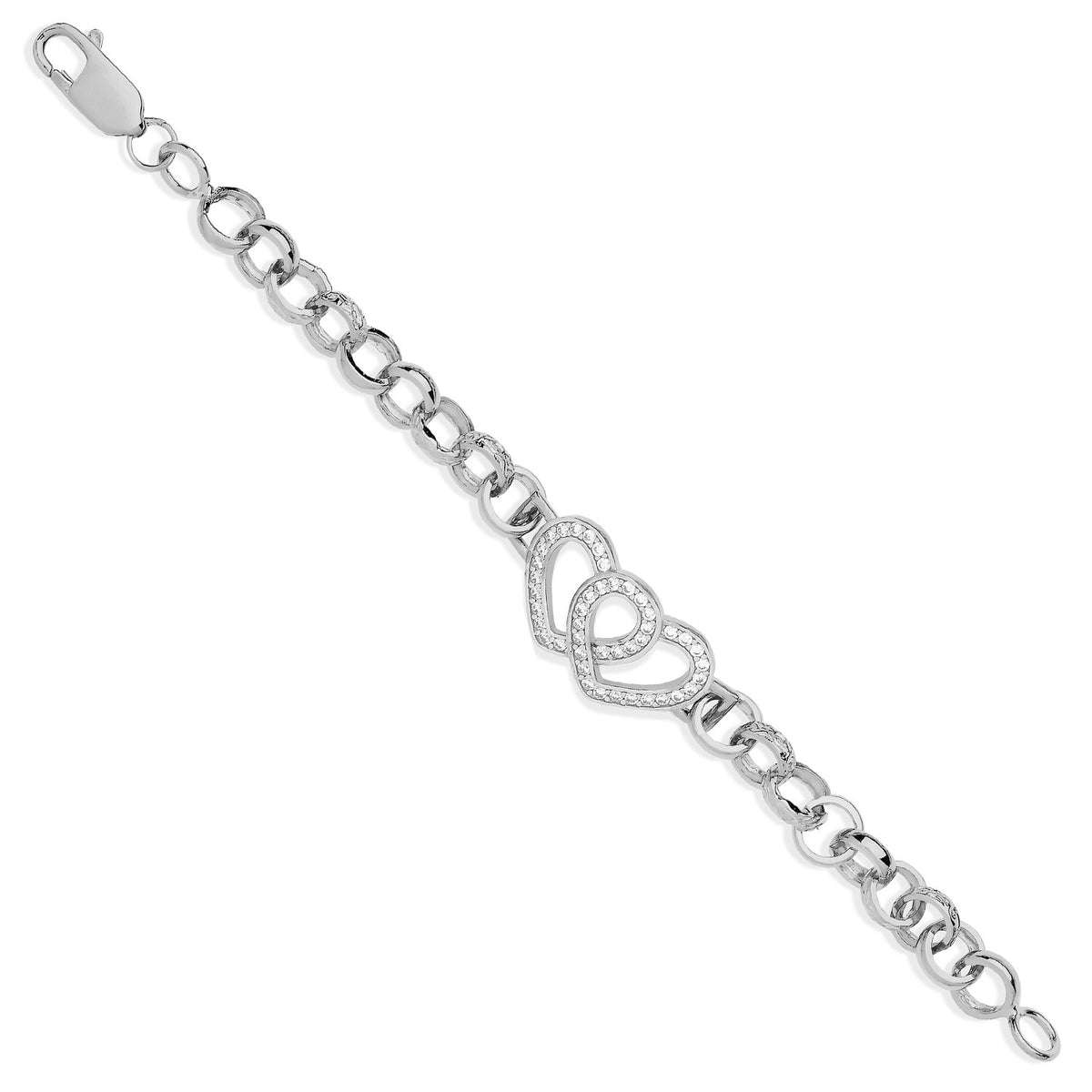 Silver Belcher Links Cz Hearts Baby Bracelet