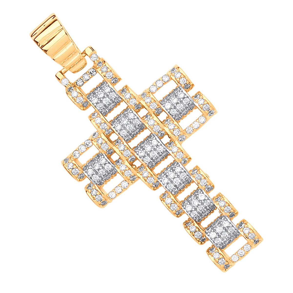 Yellow Gold &amp; White Gold Cz Fancy Link 55mm Cross