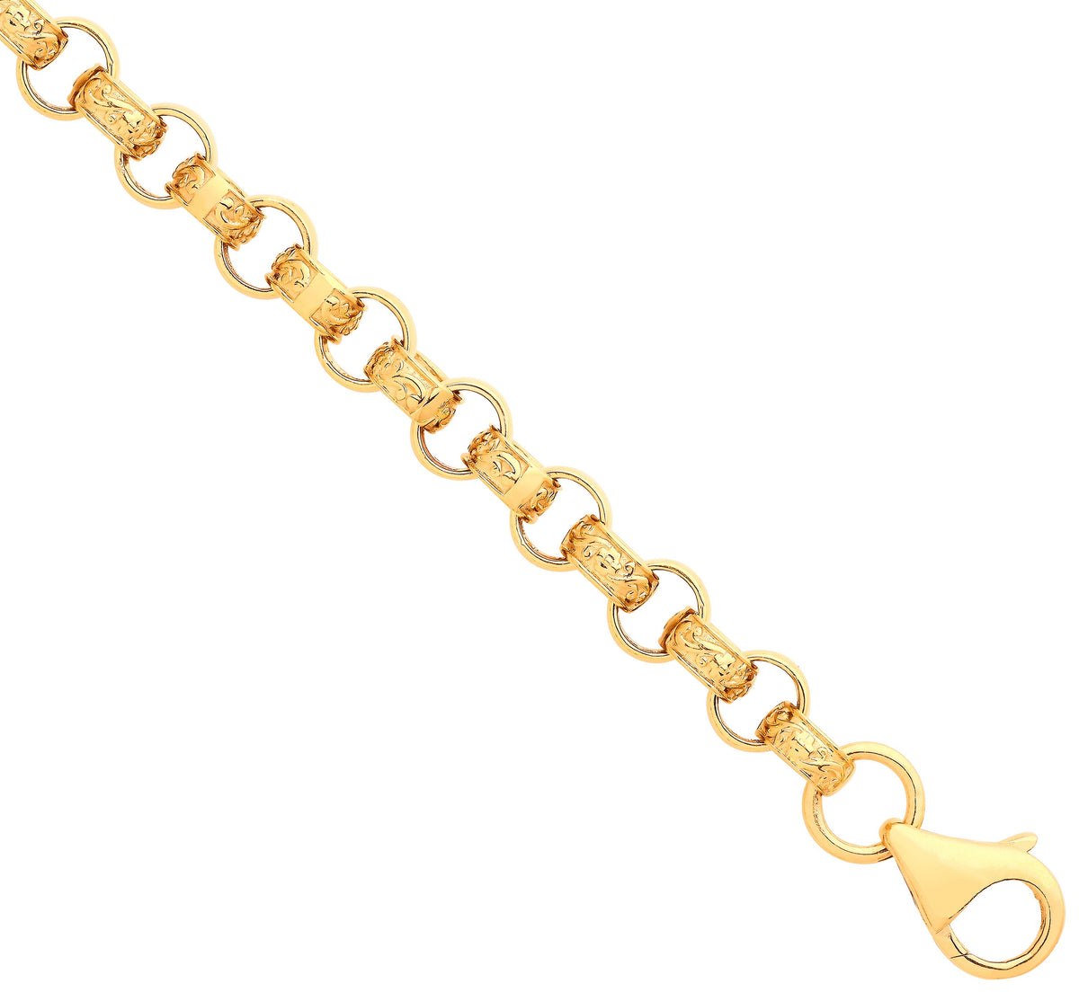 Yellow Gold Plain &amp; Engraved Round 6.6mm Belcher Chain