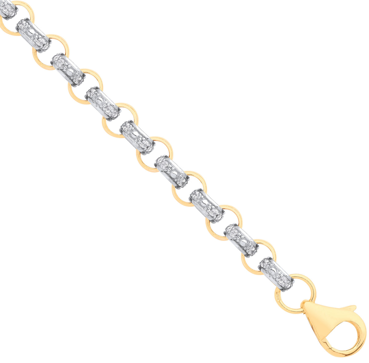 Yellow Gold Plain &amp; Cz Round 6.0mm Belcher Chain