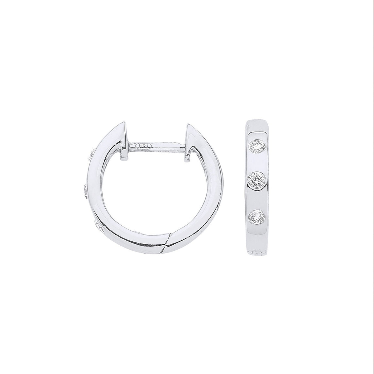9ct White Gold 0.08ct Rubover Huggies