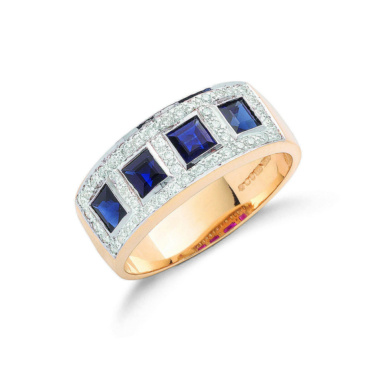 9ct Yellow Gold 0.22ct Diamond &amp; 0.60-1.00ct Blue Sapphire Eternity Ring