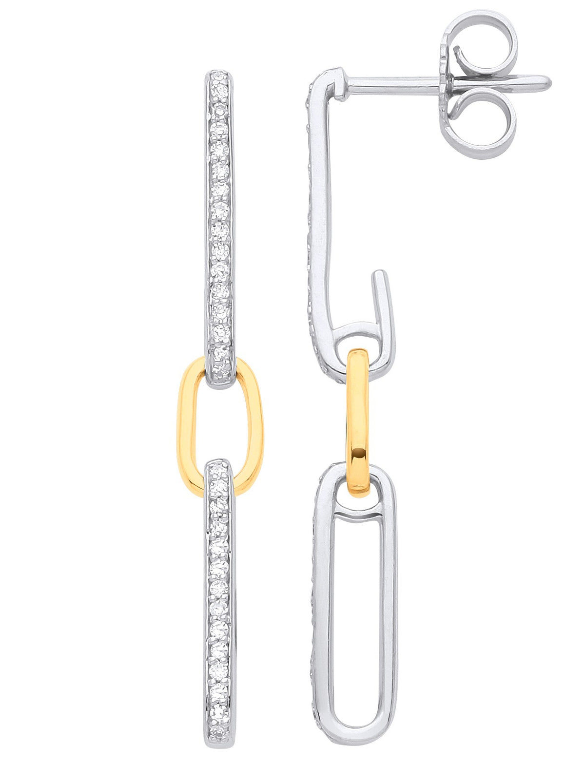 9ct White &amp; Yellow Gold 0.18ctw Link Drop Diamond Earrings