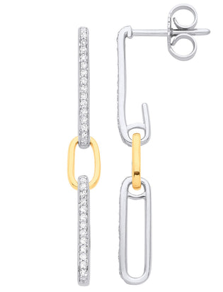 9ct White & Yellow Gold 0.18ctw Link Drop Diamond Earrings