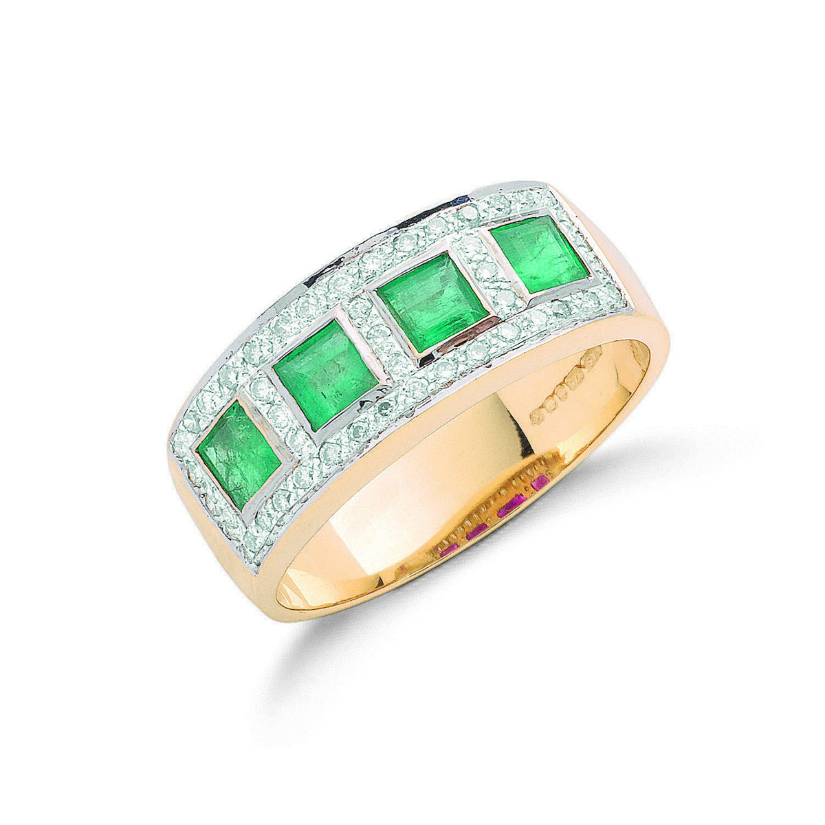 9ct Yellow Gold 0.22ct Diamond &amp; 0.40ct Emerald Eternity Ring