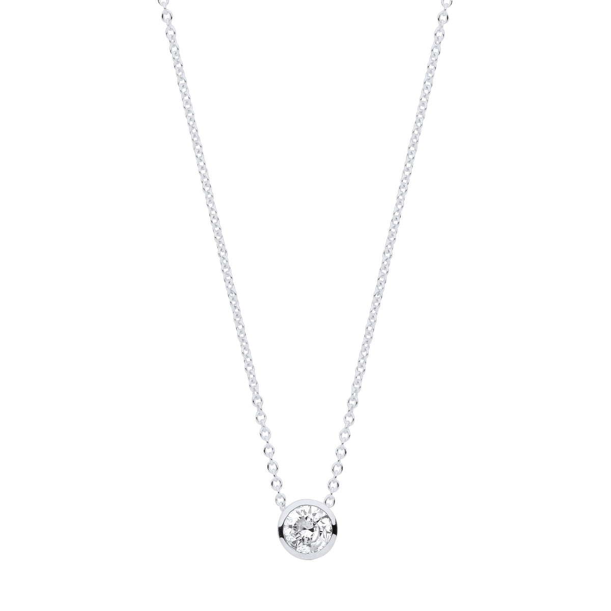 18ct White gold 0.25ctw G-SI Rubover Diamond pendant 18inch/45cm chain