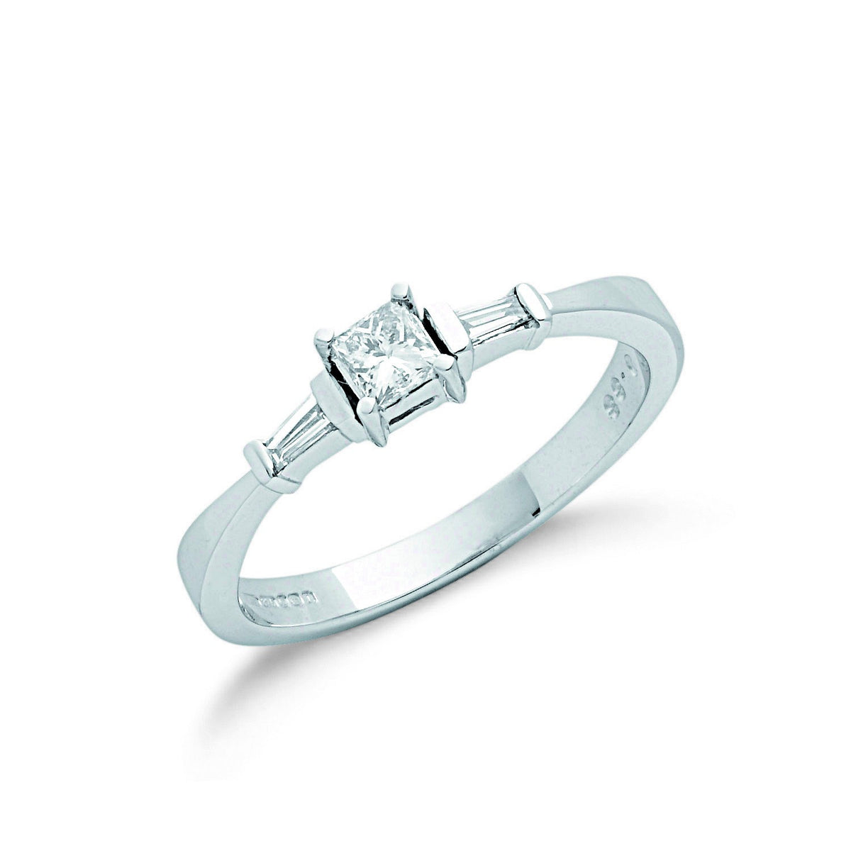 9ct White Gold 0.33ct Princess Cut &amp; Baguette Diamond Engagement Ring