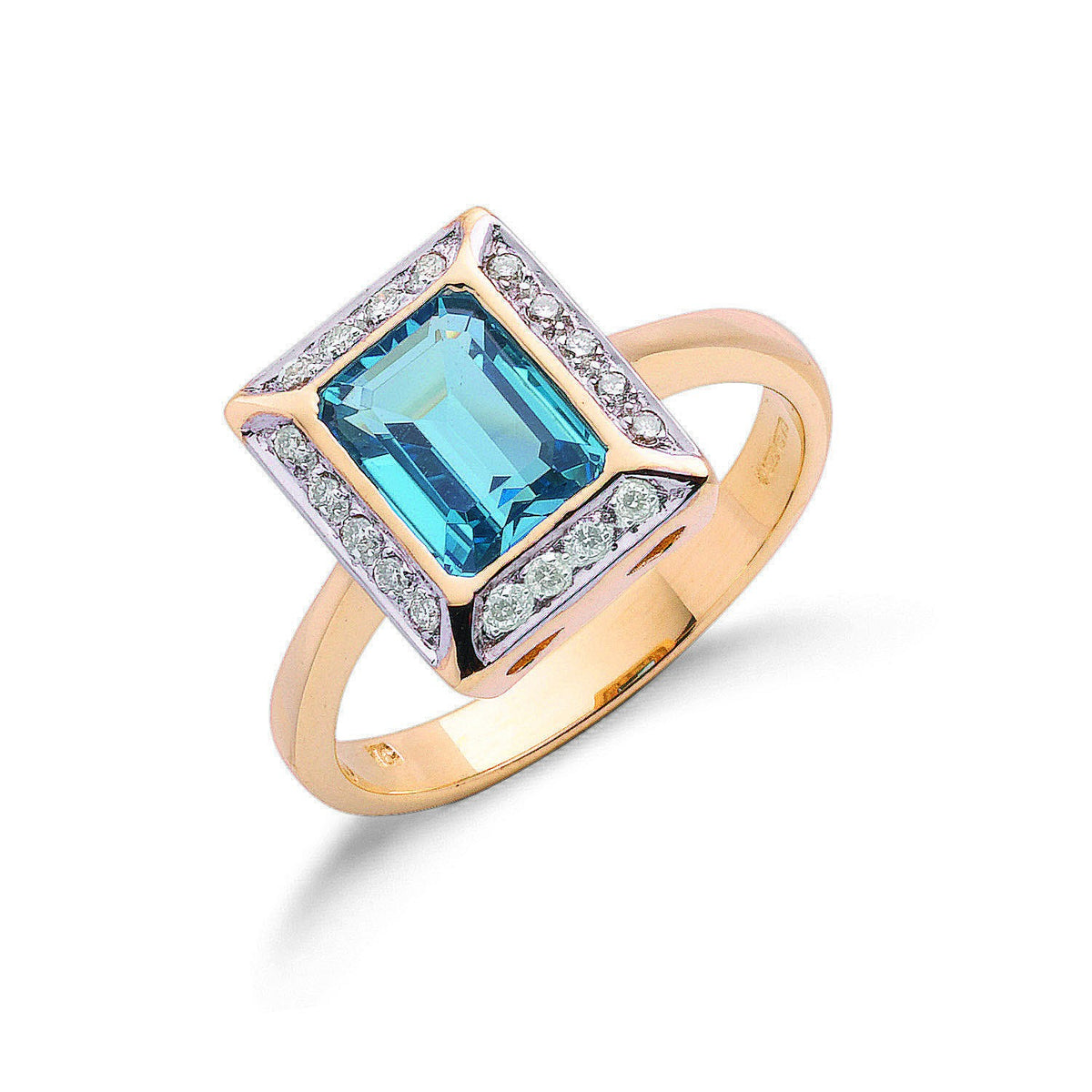 9ct Yellow Gold 0.12ct Diamond &amp; 2.00ct Blue Topaz Ring