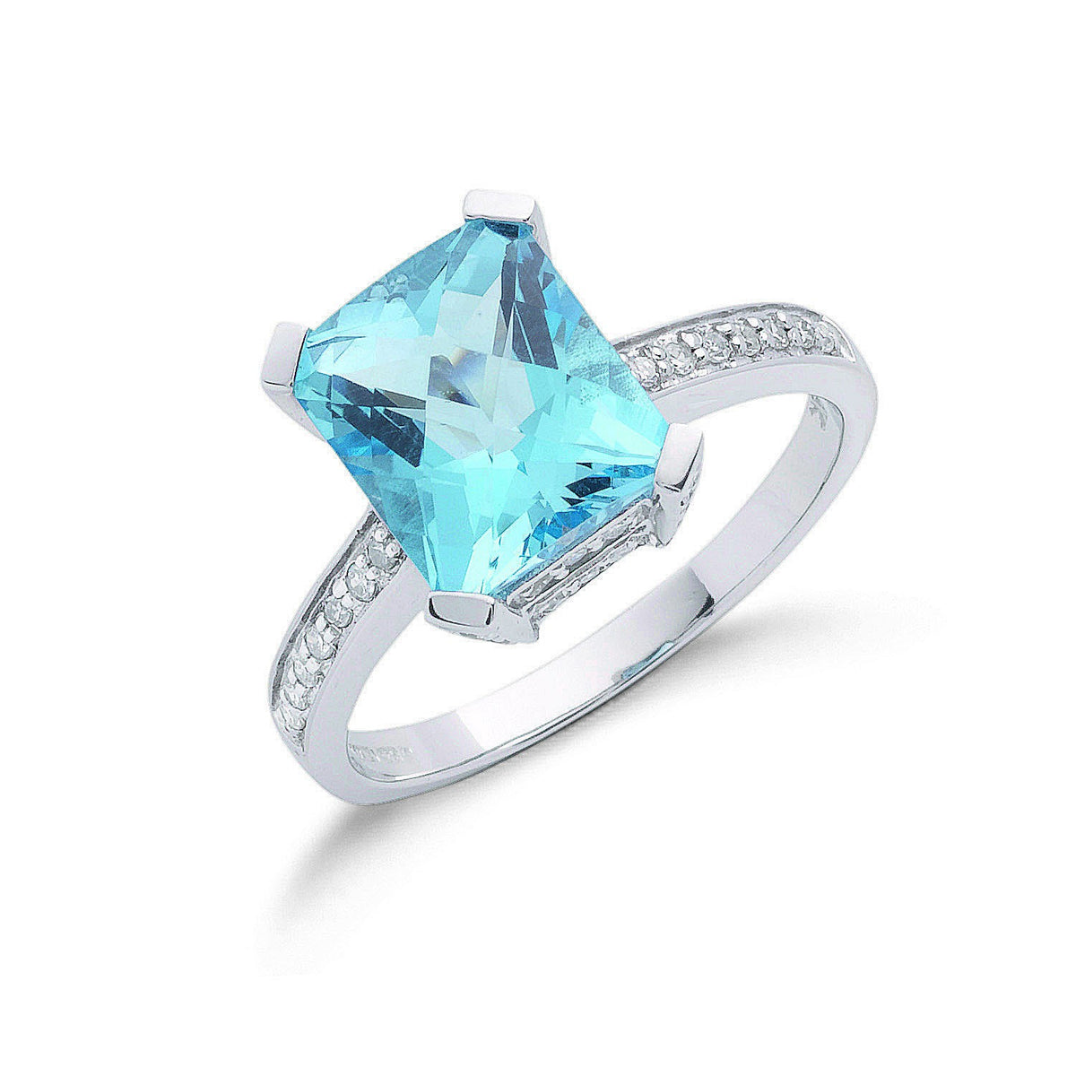 9ct White Gold 0.42ct Diamond &amp; 4.40ct Blue Topaz Ring