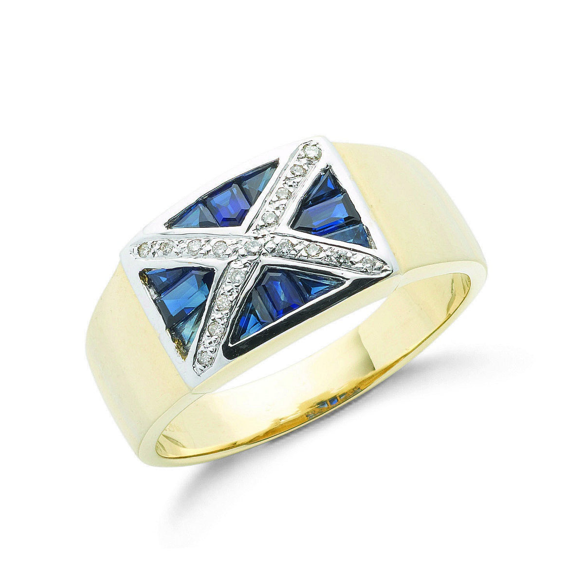 9ct Yellow Gold 0.11ct Diamond &amp; 0.70ct Blue Sapphire Scotland Ring