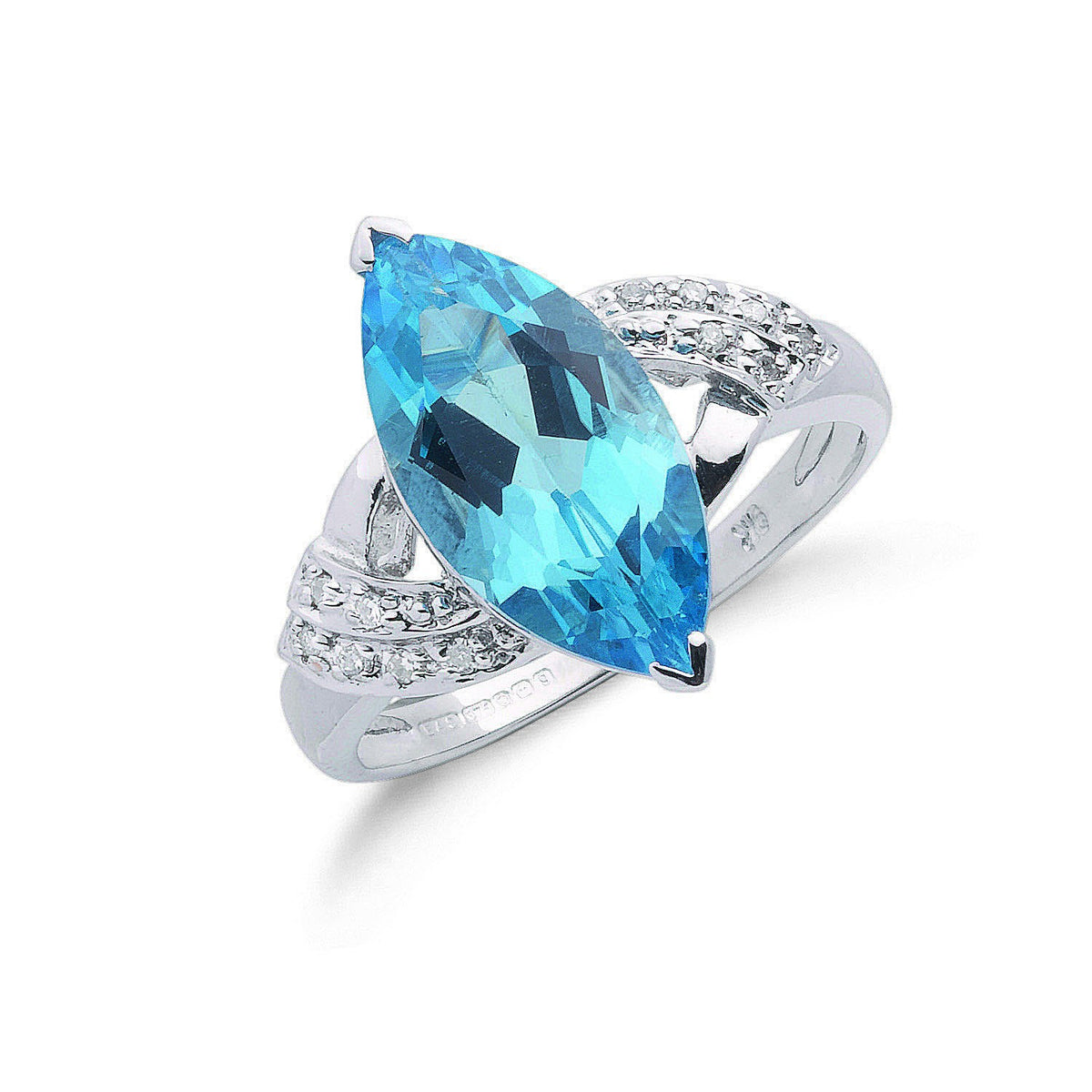 9ct White Gold 0.06ct Diamond &amp; 4.84ct Blue Topaz Ring
