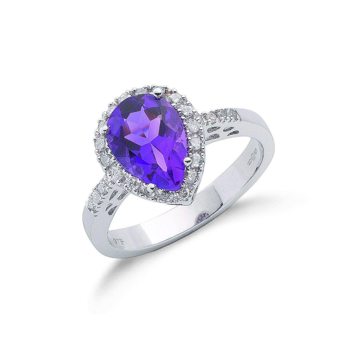 9ct White Gold 0.18ct Diamond &amp; 1.60ct Amethyst Ring