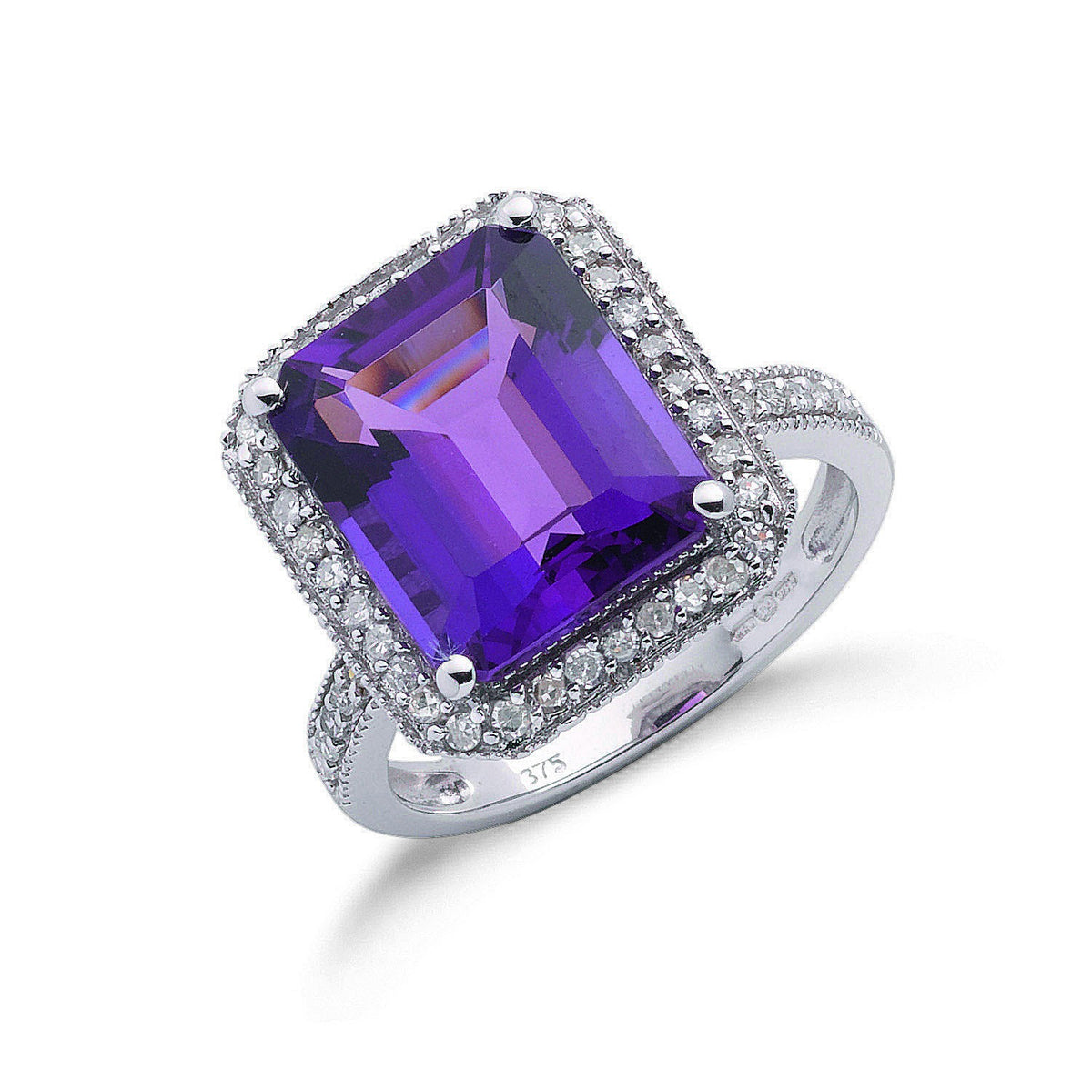 9ct White Gold 0.30ct Diamond &amp; 5.45ct Amethyst Ring
