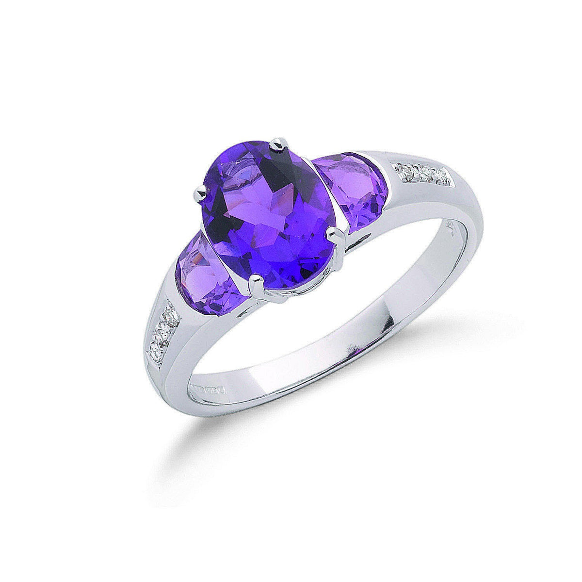 9ct White Gold 0.04ct Diamond &amp; 2.30ct Amethyst Ring