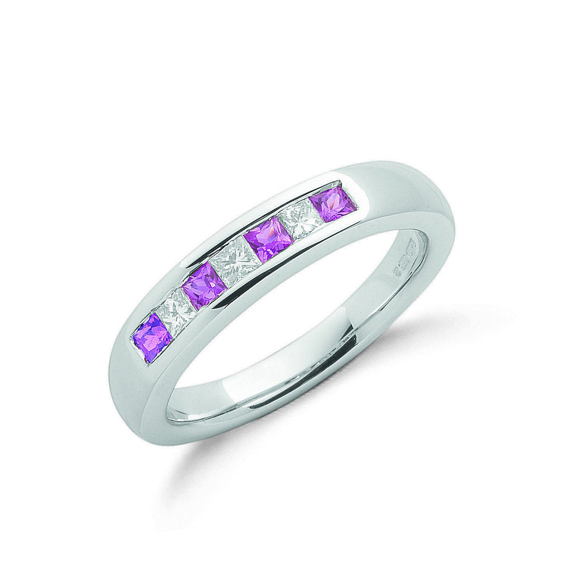 9ct White Gold 0.20ct Diamond &amp; 0.30ct Pink Sapphire Eternity Ring