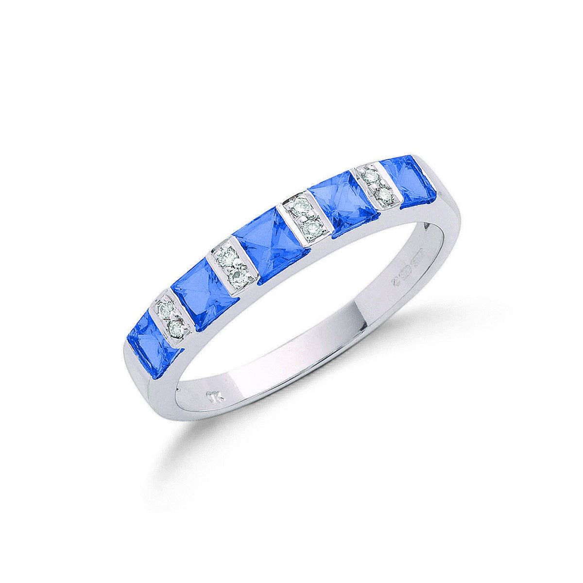 9ct White Gold 0.03ct Diamond &amp; 0.93ct Tanzanite Eternity Ring