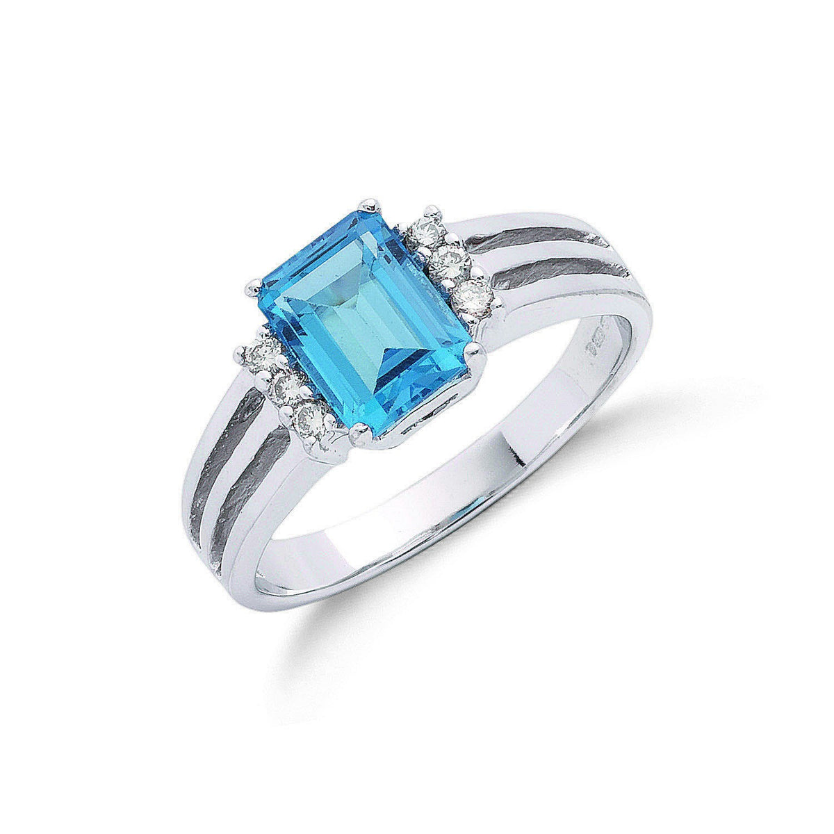 9ct White Gold 0.09ct Diamond &amp; 2.00ct Blue Topaz Ring