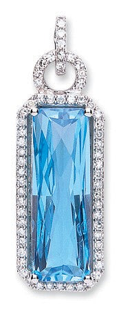 9ct White Gold Diamond &amp; Blue Topaz Pendant