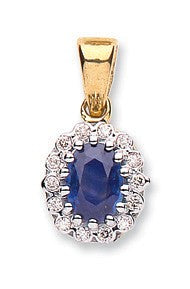9ct Yellow Gold 0.12ct Diamond &amp; 0.90-1.1ct Sapphire Pendant