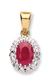 9ct Yellow Gold 0.12ct Diamond &amp; 0.90ct Ruby Pendant