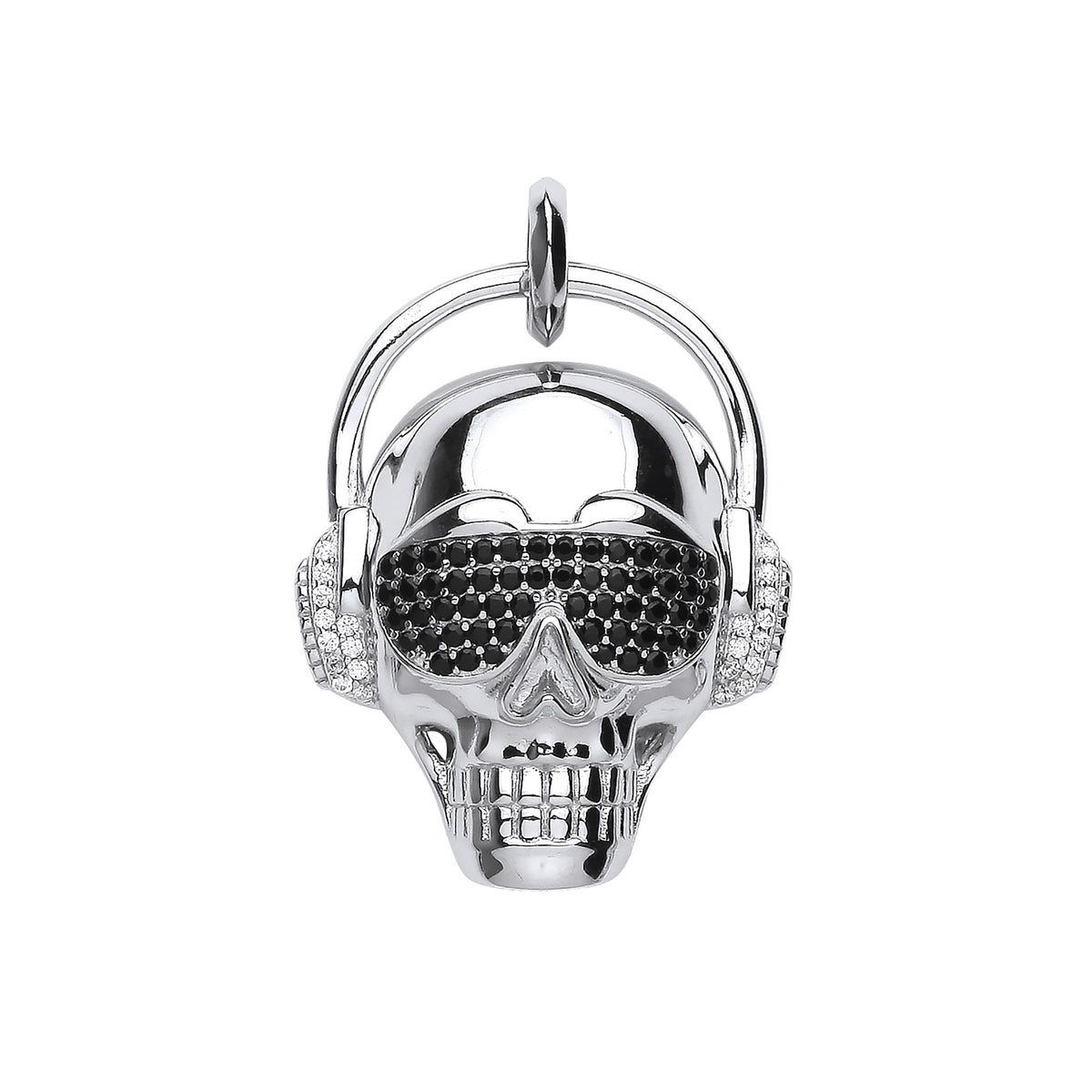 Silver Skull with Headphones Pendant