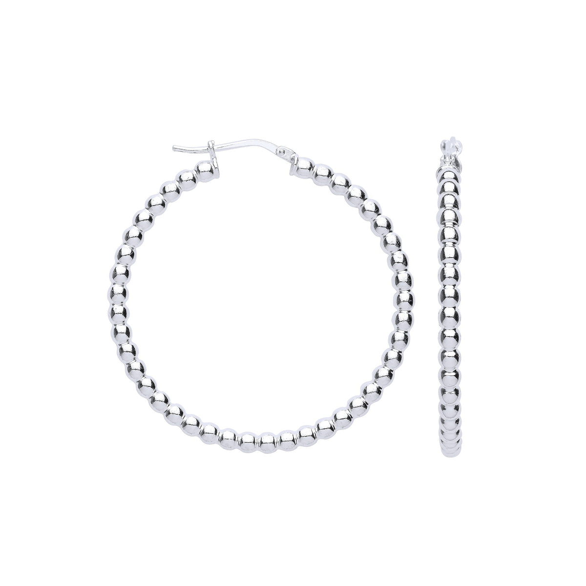 Silver Bead 41mm Hoop Earrings