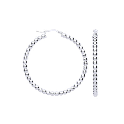 Silver Bead 41mm Hoop Earrings