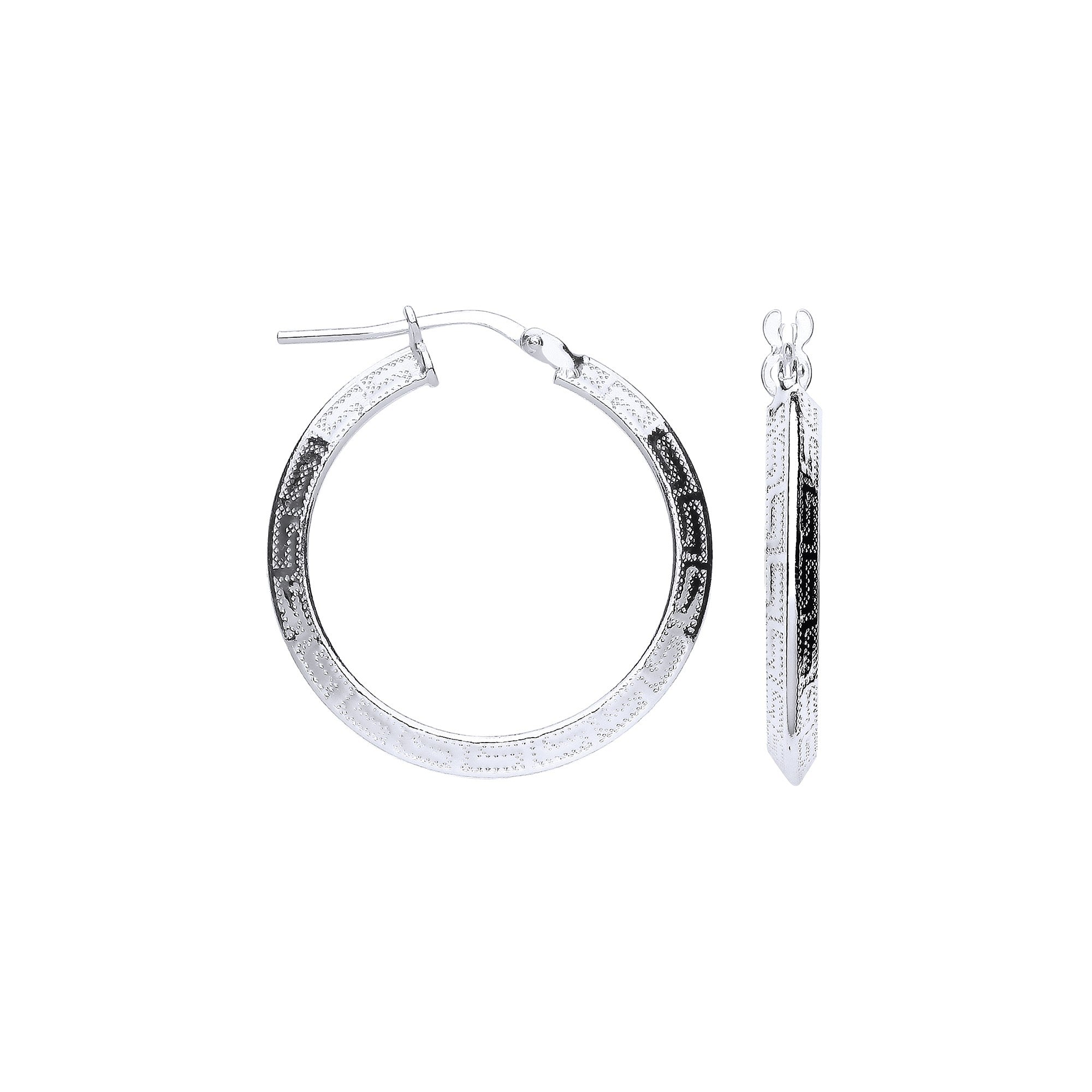 Silver Greek Key 25mm Hoop Hollow Earrings