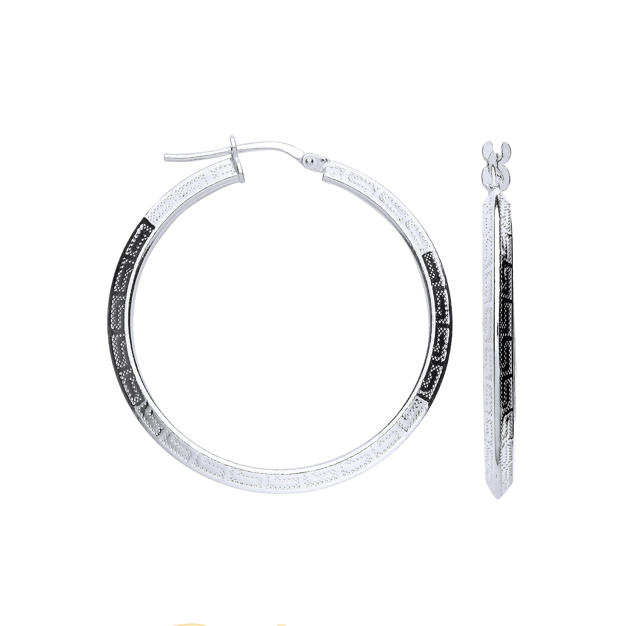 Silver Greek Key 35mm Hoop Hollow Earrings