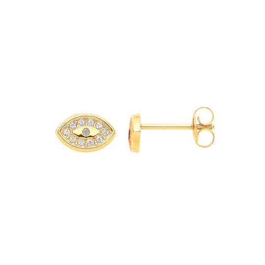 9ct Yellow Gold Evil Eye CZ Studs