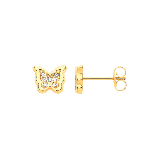 9ct Yellow Gold CZ Butterfly Studs