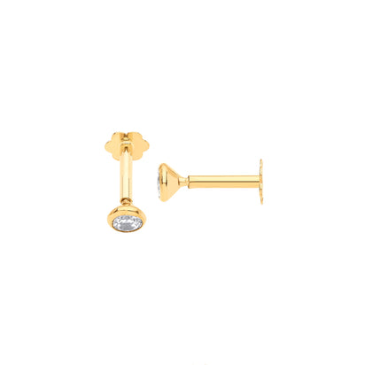Yellow Gold Rd Brilliant CZ Ear Cartilage Stud