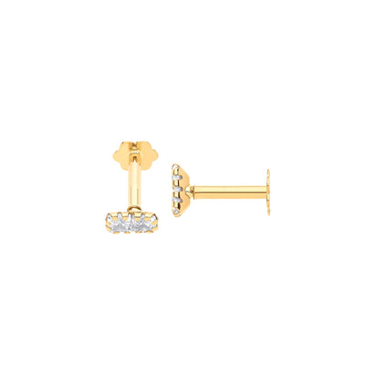 Yellow Gold 2 x Princess Cut CZs, Ear Cartilage Stud