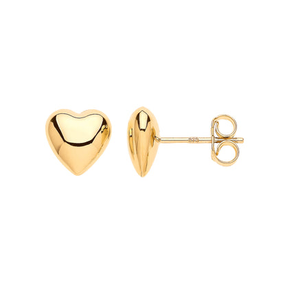 Yellow Gold Puffed Heart Stud Earrings
