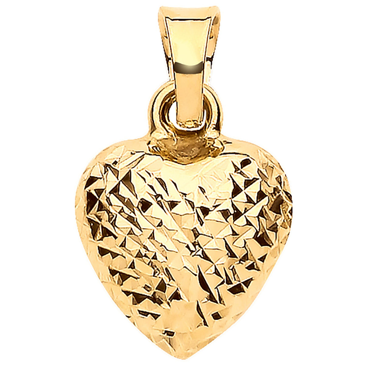 Yellow Gold Puffed D/C Heart Pendant