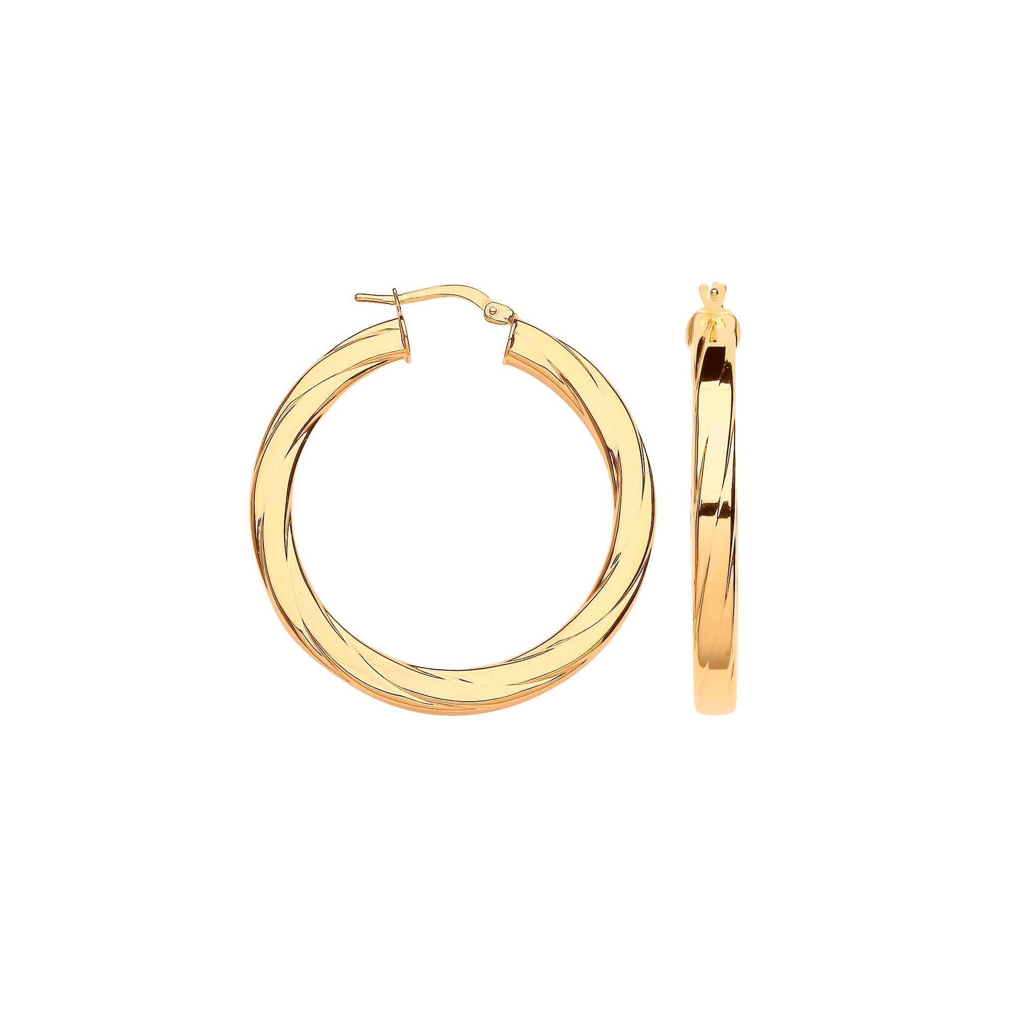 Yellow Gold 38mm Square Tube Ribbed Hoop Earrings