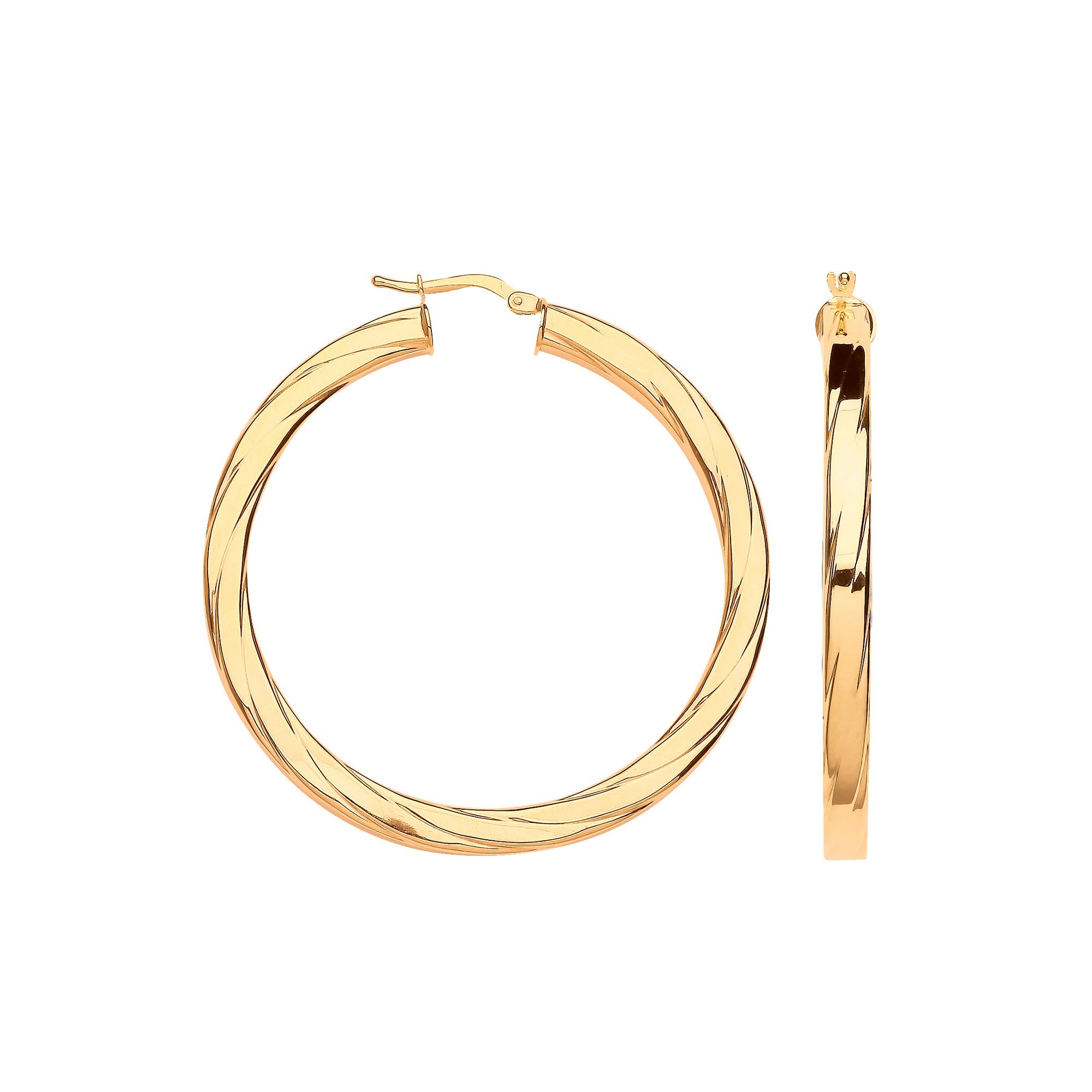 Yellow Gold 48mm Square Tube Ribbed Hoop Earrings