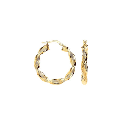 Yellow Gold 29mm Ribbed Twist Hoop Earrings