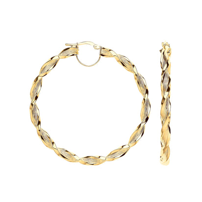 Yellow Gold 50mm Ribbed Twist Hoop Earrings