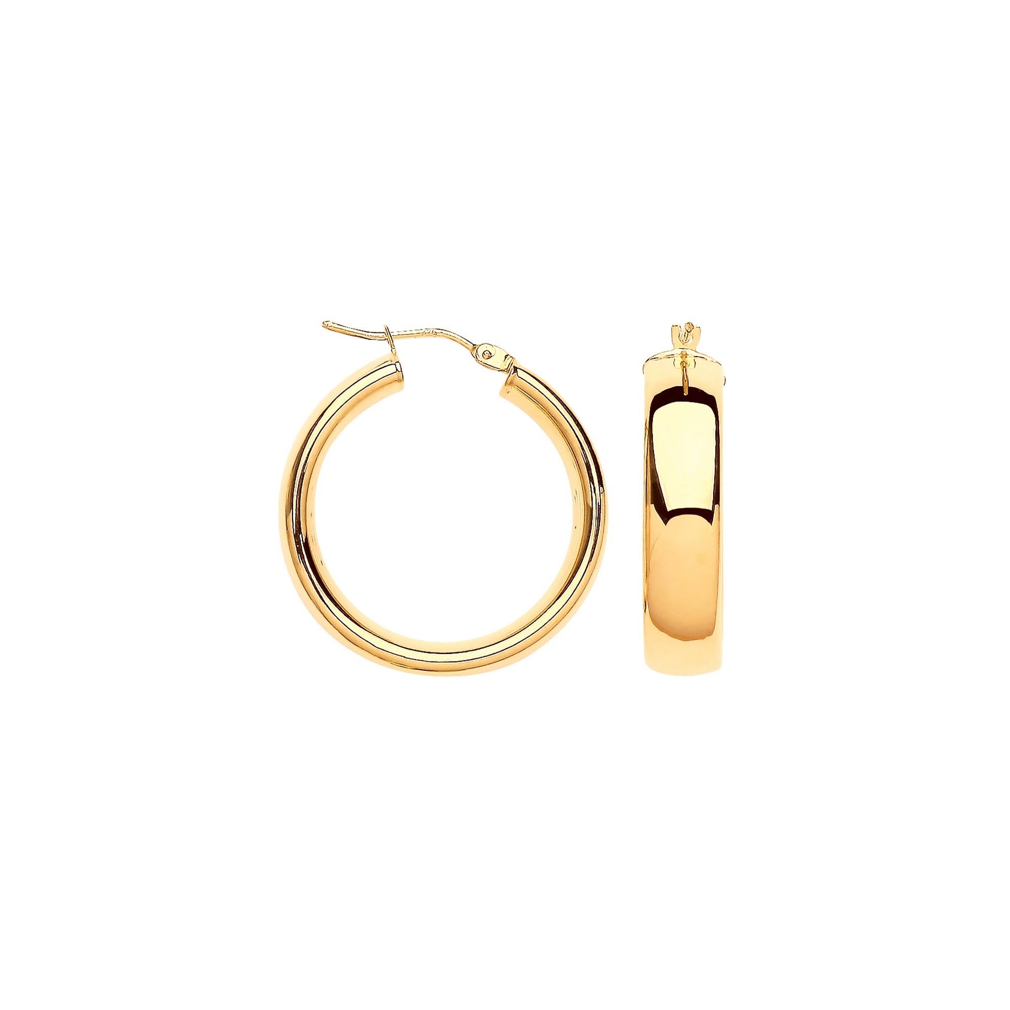 Yellow Gold 25mm Court Shape Tube Hoop Earrings
